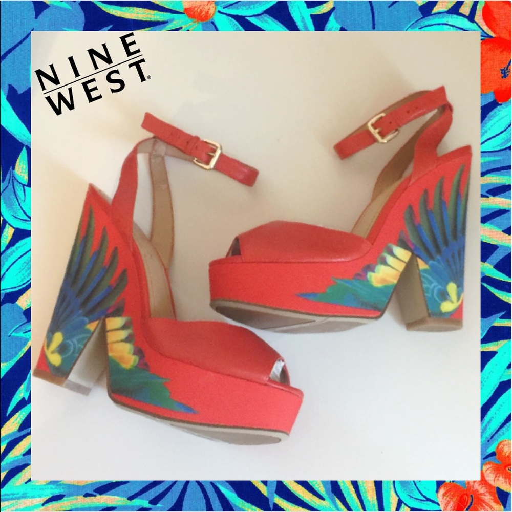 ~Nine West Brasil BRIGHT🌴Tropical Platform Heels~