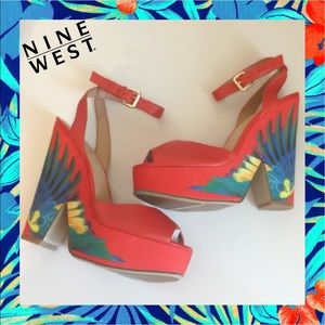 ~Nine West Brasil BRIGHT🌴Tropical Platform Heels~