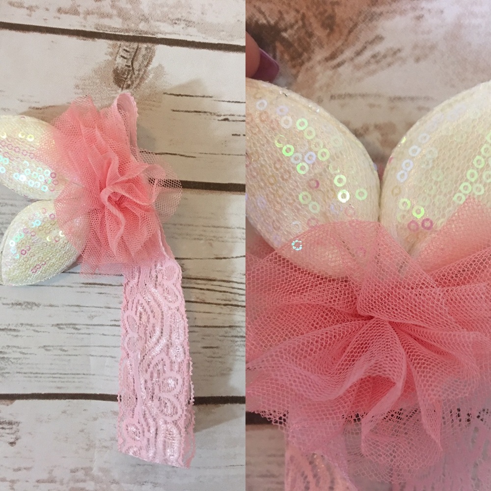 Bunny 🐰 Ears Headband for baby girl pink lace
