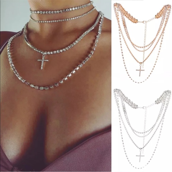 New✨ Cross Layered Rhinestone Necklace 😍✨ - Picture 5 of 6