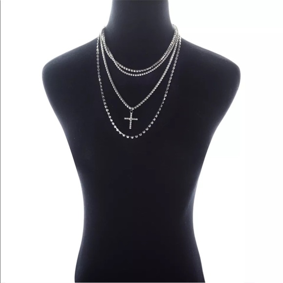 New✨ Cross Layered Rhinestone Necklace 😍✨ - Picture 3 of 6