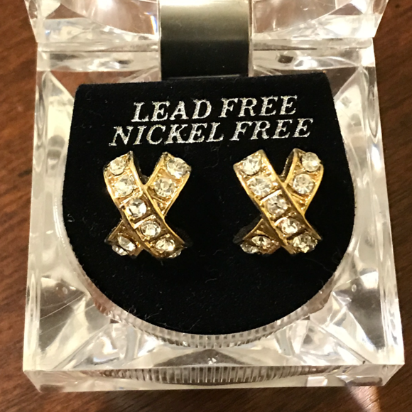 Hip Hop Bling Iced Out X Stud Earring - Picture 1 of 3