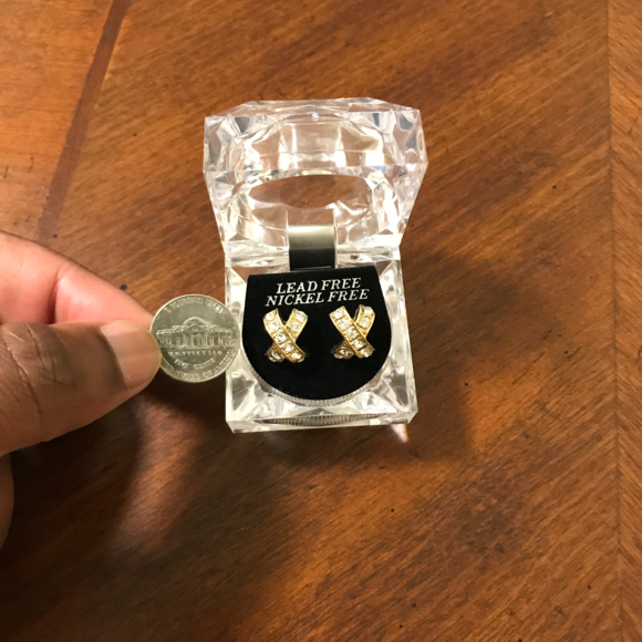 Hip Hop Bling Iced Out X Stud Earring - Picture 3 of 3