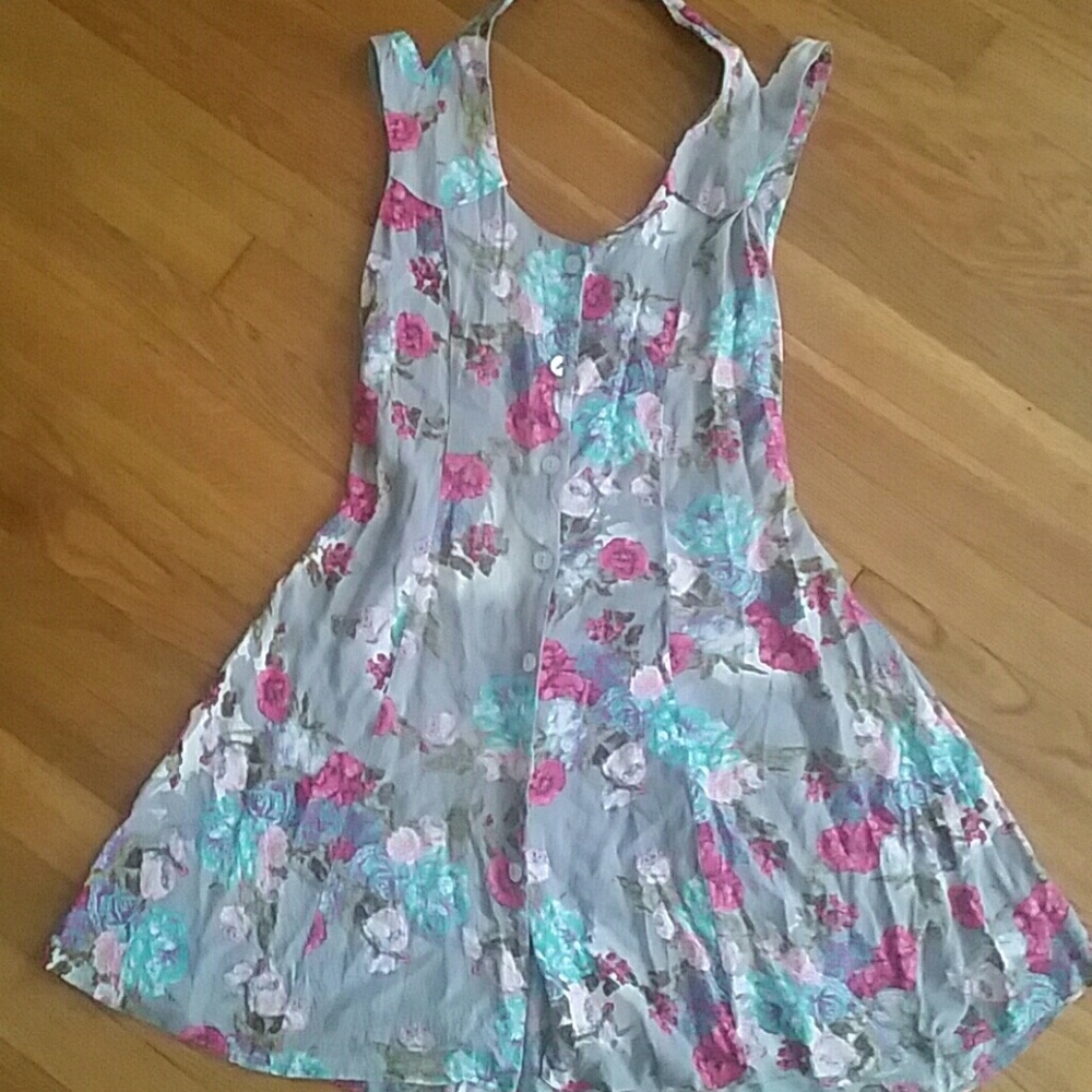 Gray floral button-up sundress