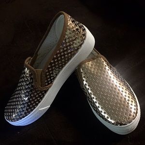 Gold Slip On Platform Sneakers