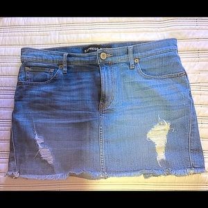 Express Jeans Distressed Denim Mini Skirt