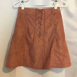 Faux Suade Lace Up Skirt