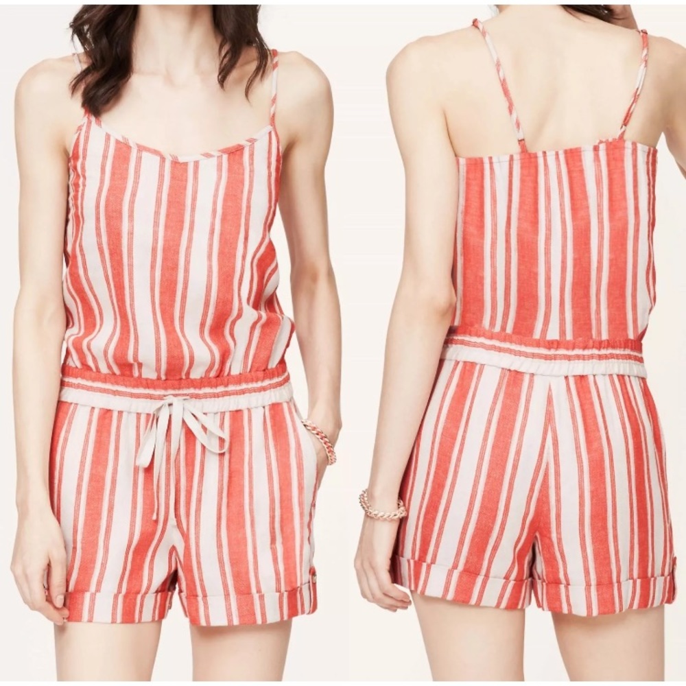 {LOFT} Linen Blend Striped Romper with Pockets