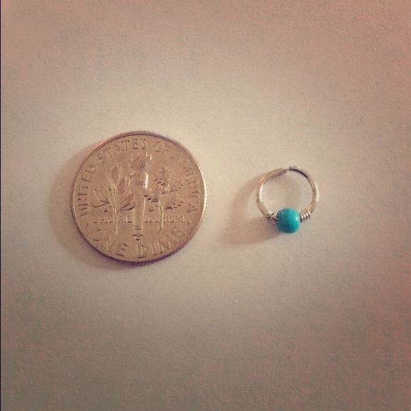 Stainless Steel silver, Turquoise Nose Ring Hoop - Picture 2 of 3