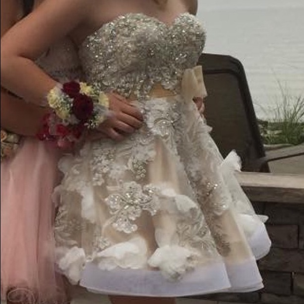 Jovani champagne completely crystal dress