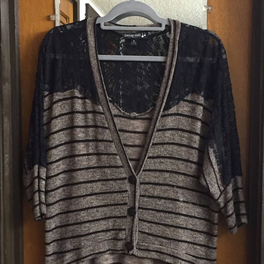 Lace Knit Striped Cardigan