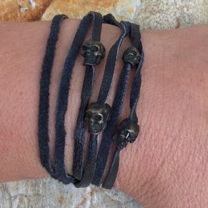 Blue suede skull wrap bracelet or choker necklace