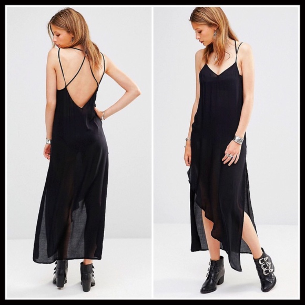 FREE PEOPLE BLACK Maxi MIDI Slip Dress - Picture 2 of 7