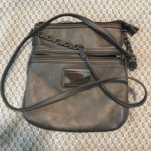 Metallic silver cross body purse