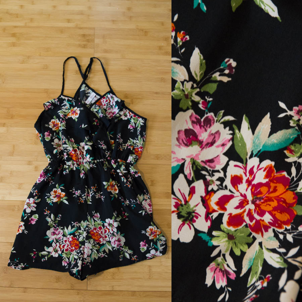 XHILARATION EUC V-Neck Ruffle Floral Romper