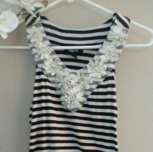 Iz Byer Striped Flower Detail Tank