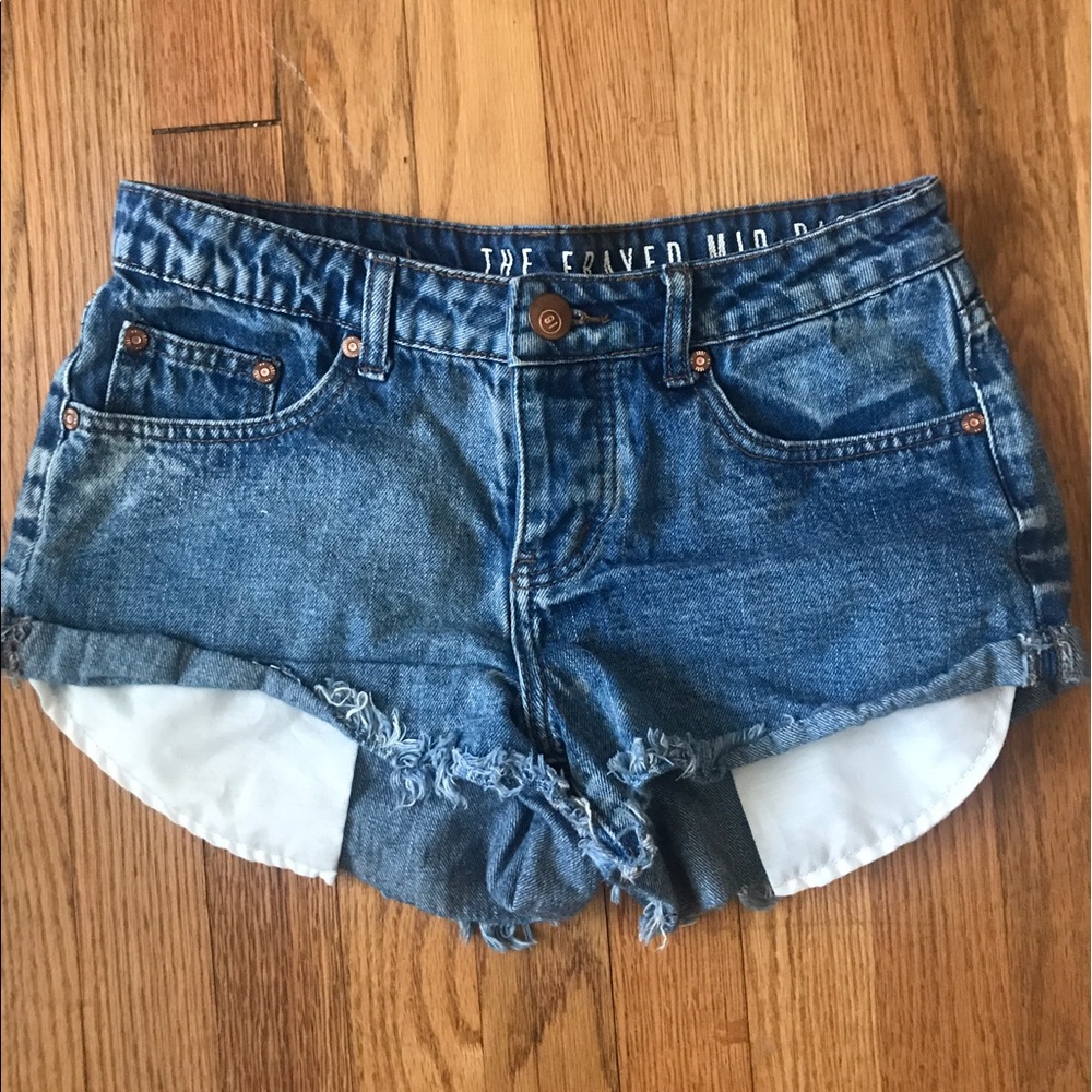 Frayed Mid Rise Denim Shorts