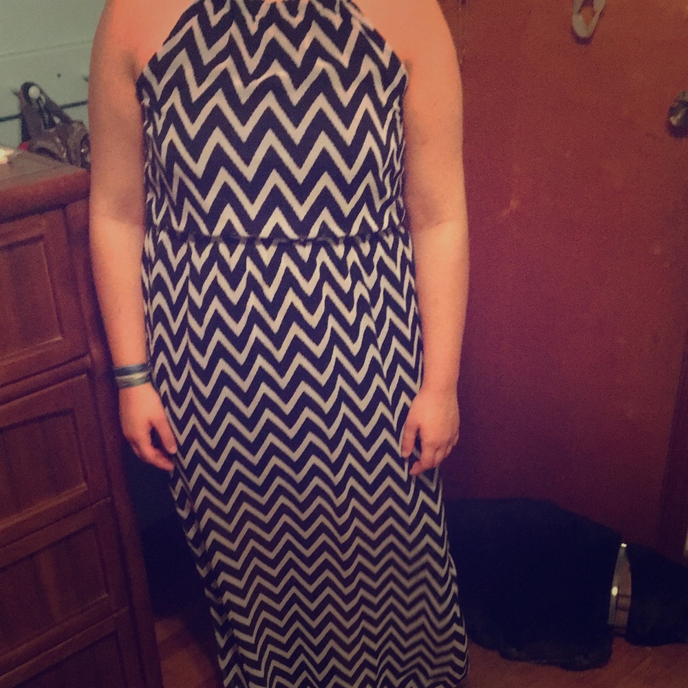 Navy blue chevon print maxi dress