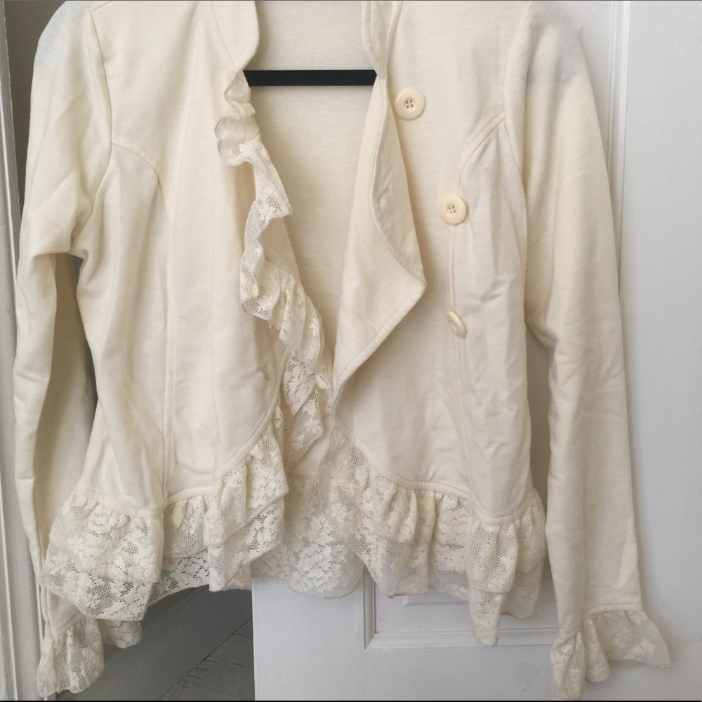 Rue 21 Cream Sweater with Lace Finishes