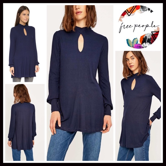 FREE PEOPLE RIBBED TUNIC MOCK NECK PULLOVER TOP - Picture 5 of 8