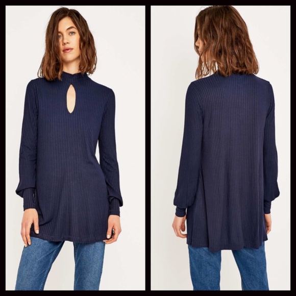 FREE PEOPLE RIBBED TUNIC MOCK NECK PULLOVER TOP - Picture 2 of 8