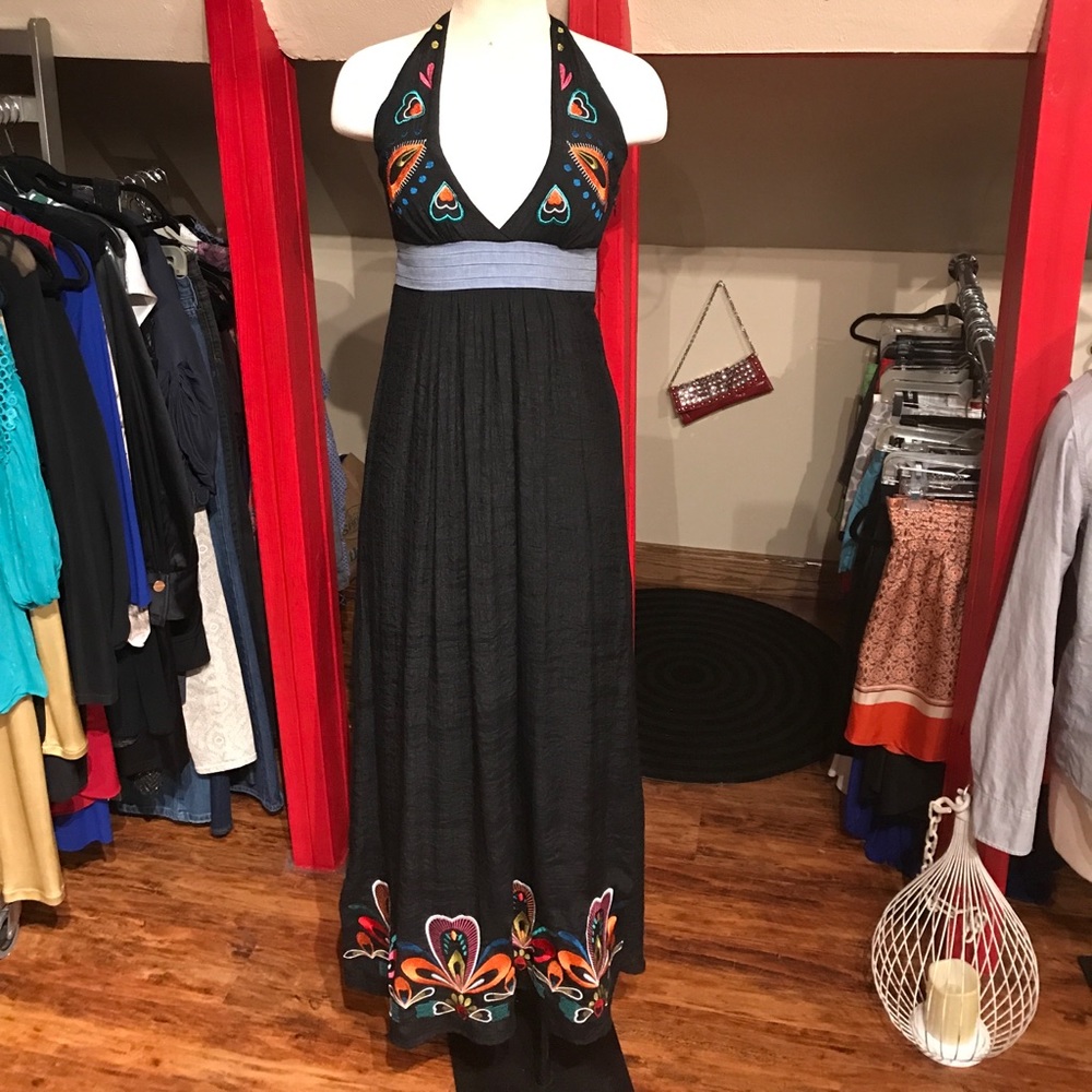 Long black halter dress