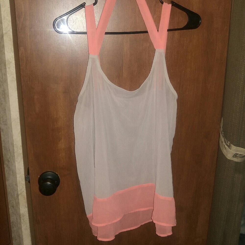 Nude/neon orange flowy tank
