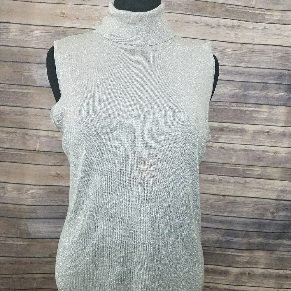 Silver Grey Mock Turtleneck Sleeveless Top - Picture 1 of 6