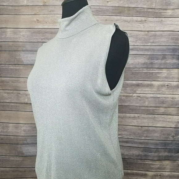 Silver Grey Mock Turtleneck Sleeveless Top - Picture 2 of 6