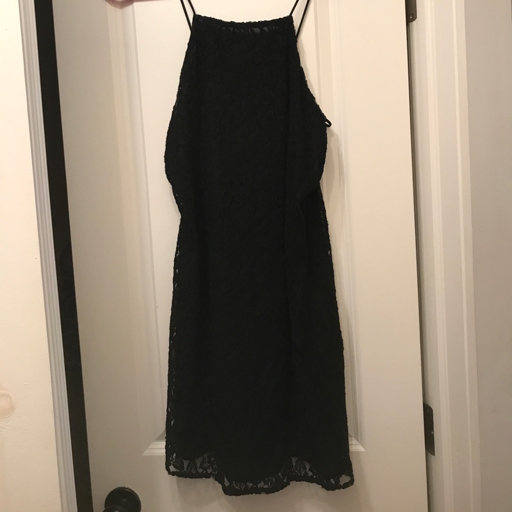 Black floral low back dress with open side