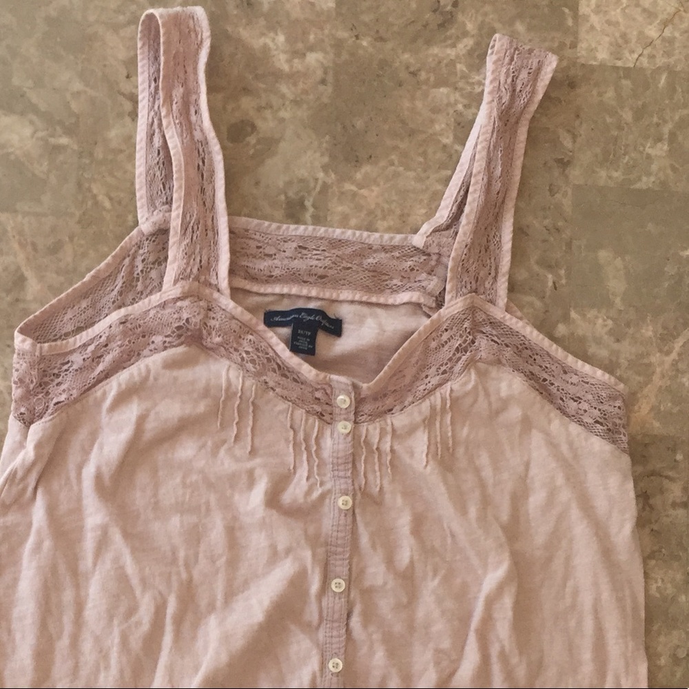 AEO Pink Tank with Lace Sleeves