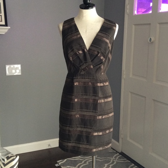 Max & Cleo Surplice Charcoal Brown Dress - Picture 1 of 6