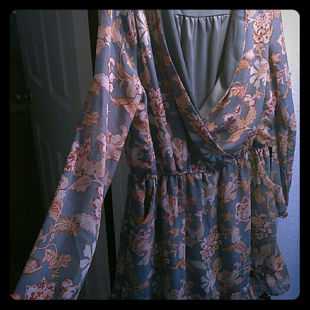 Grey emerald and cream dress