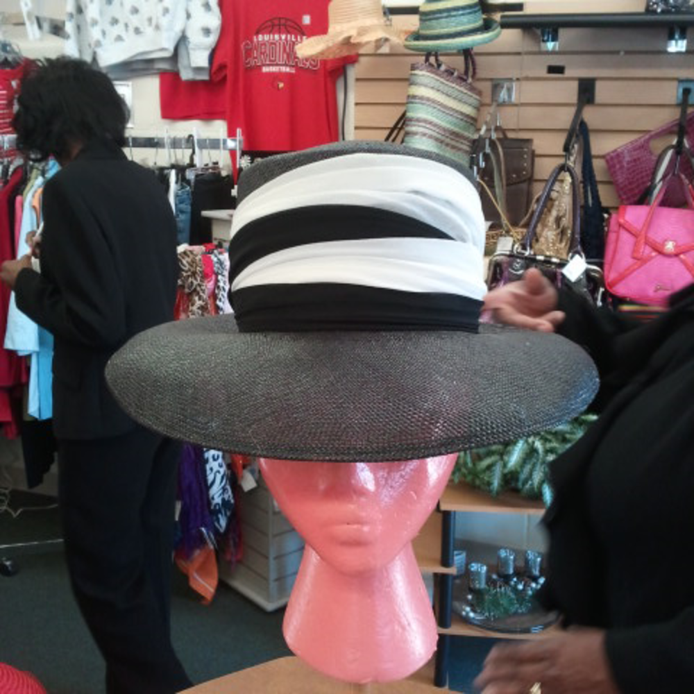"the hat box" black and white hat