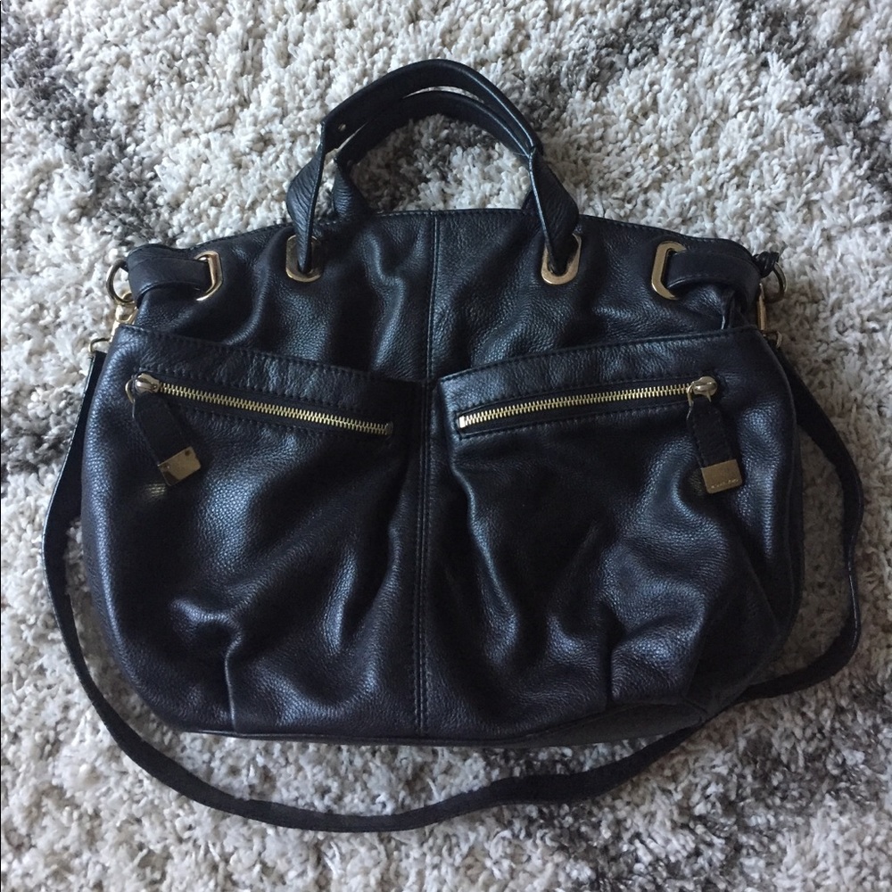 MK, black leather hobo bag