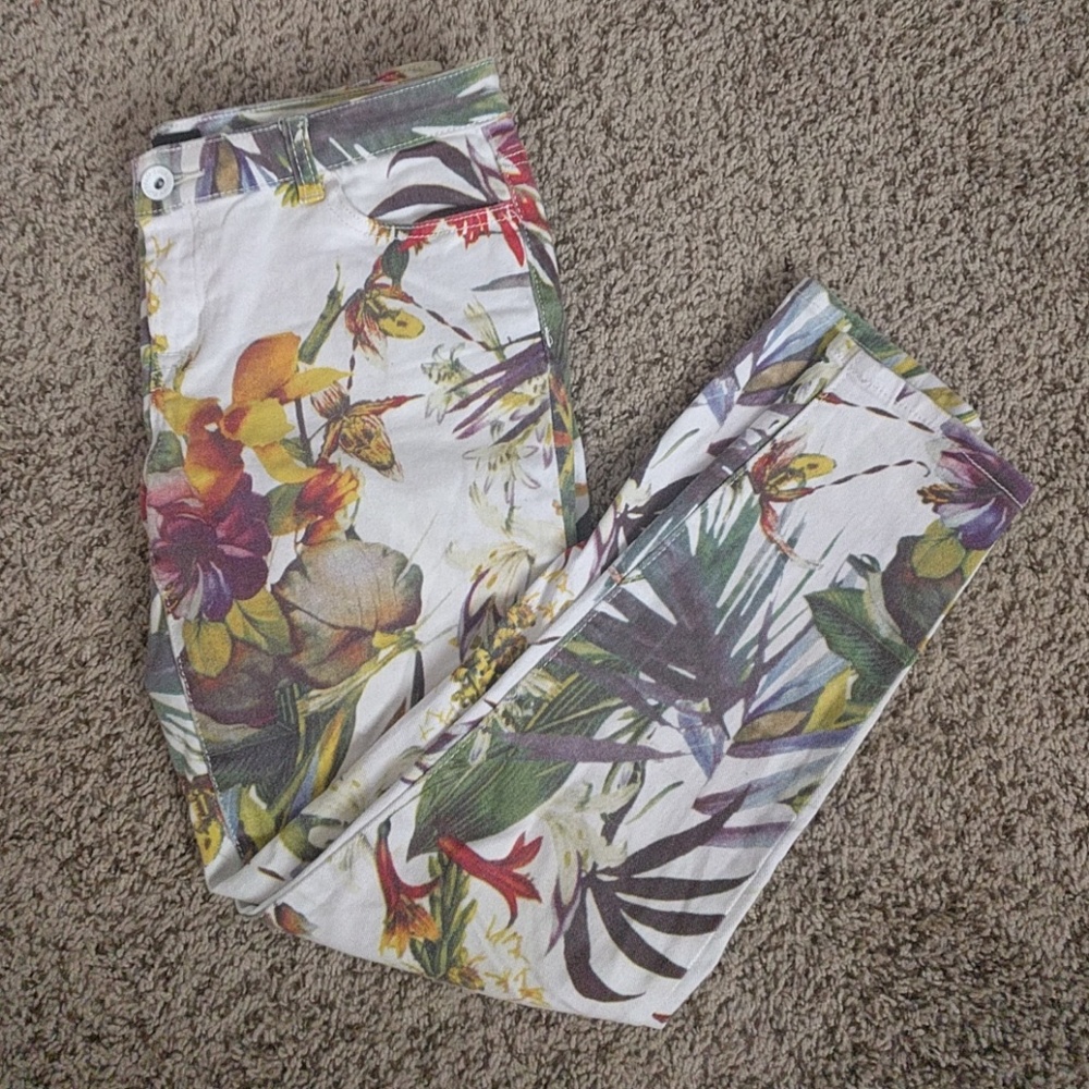 Tropical Print Skinny Jeans