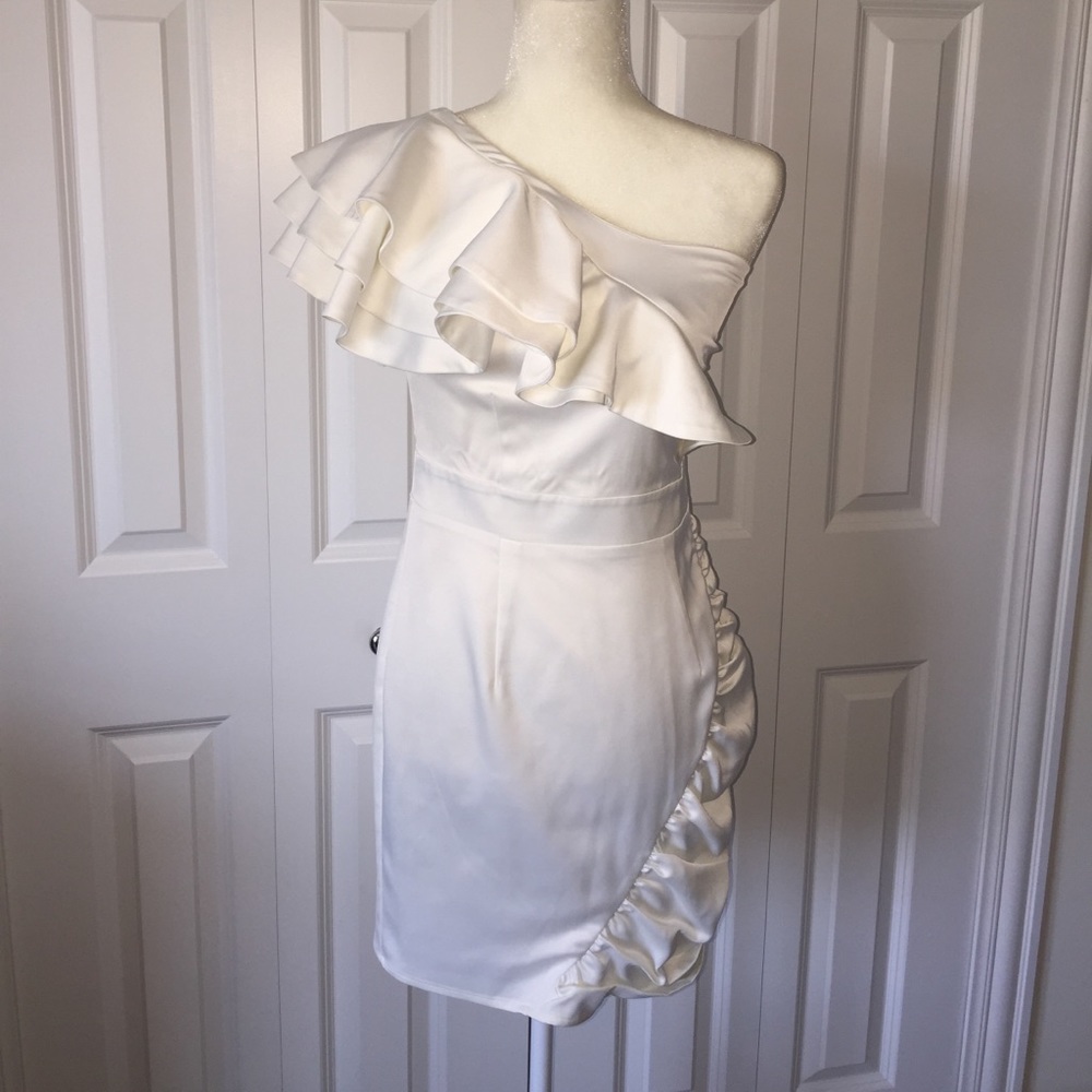 Lipsy London White One Shoulder Ruffle Dress