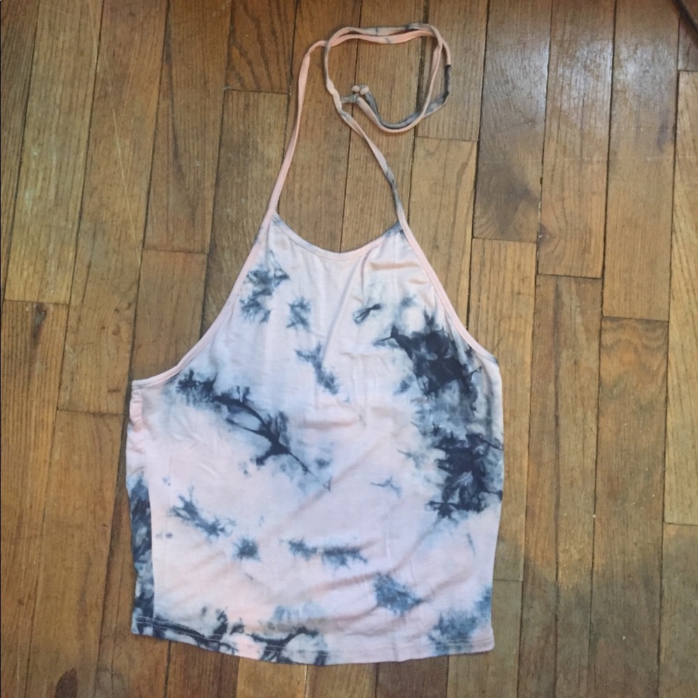 Pink and Blue, tie dye, halter, crop tank