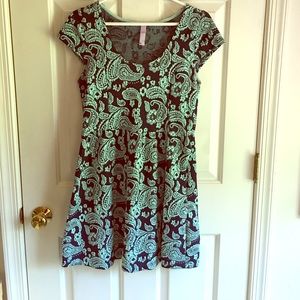 Navy and Teal Paisley Cap-sleeve Dress
