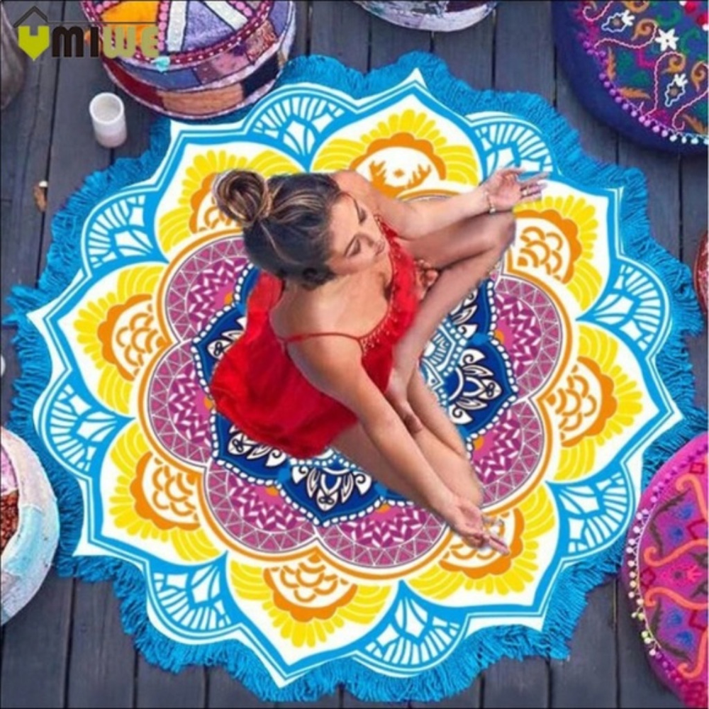 Round Circle Mandala Beach Yoga Fringe Blanket NWT - Picture 3 of 8