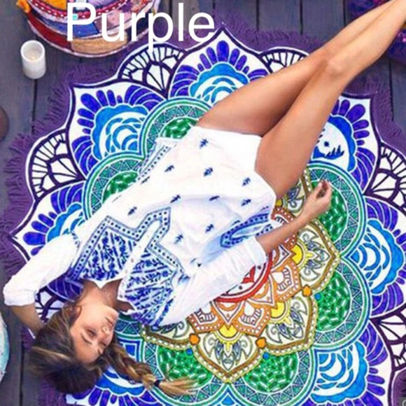 Round Circle Mandala Beach Yoga Fringe Blanket NWT - Picture 4 of 8