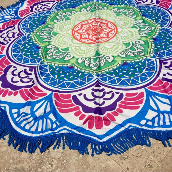 Round Circle Mandala Beach Yoga Fringe Blanket NWT - Picture 8 of 8