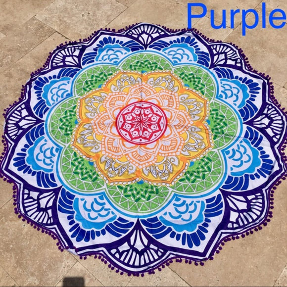 Round Circle Mandala Beach Yoga Fringe Blanket NWT - Picture 6 of 8