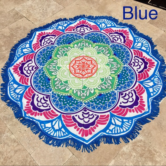 Round Circle Mandala Beach Yoga Fringe Blanket NWT - Picture 7 of 8