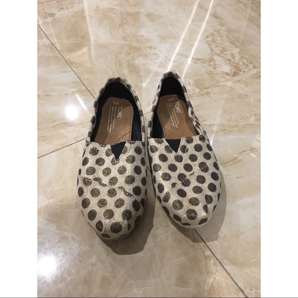 Toms Gold Polka Dot Slip On Shoes