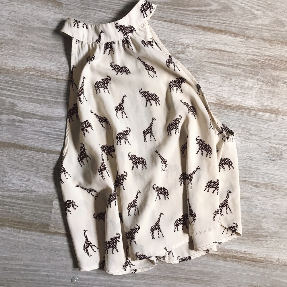 Cream Animal Print Halter Blouse