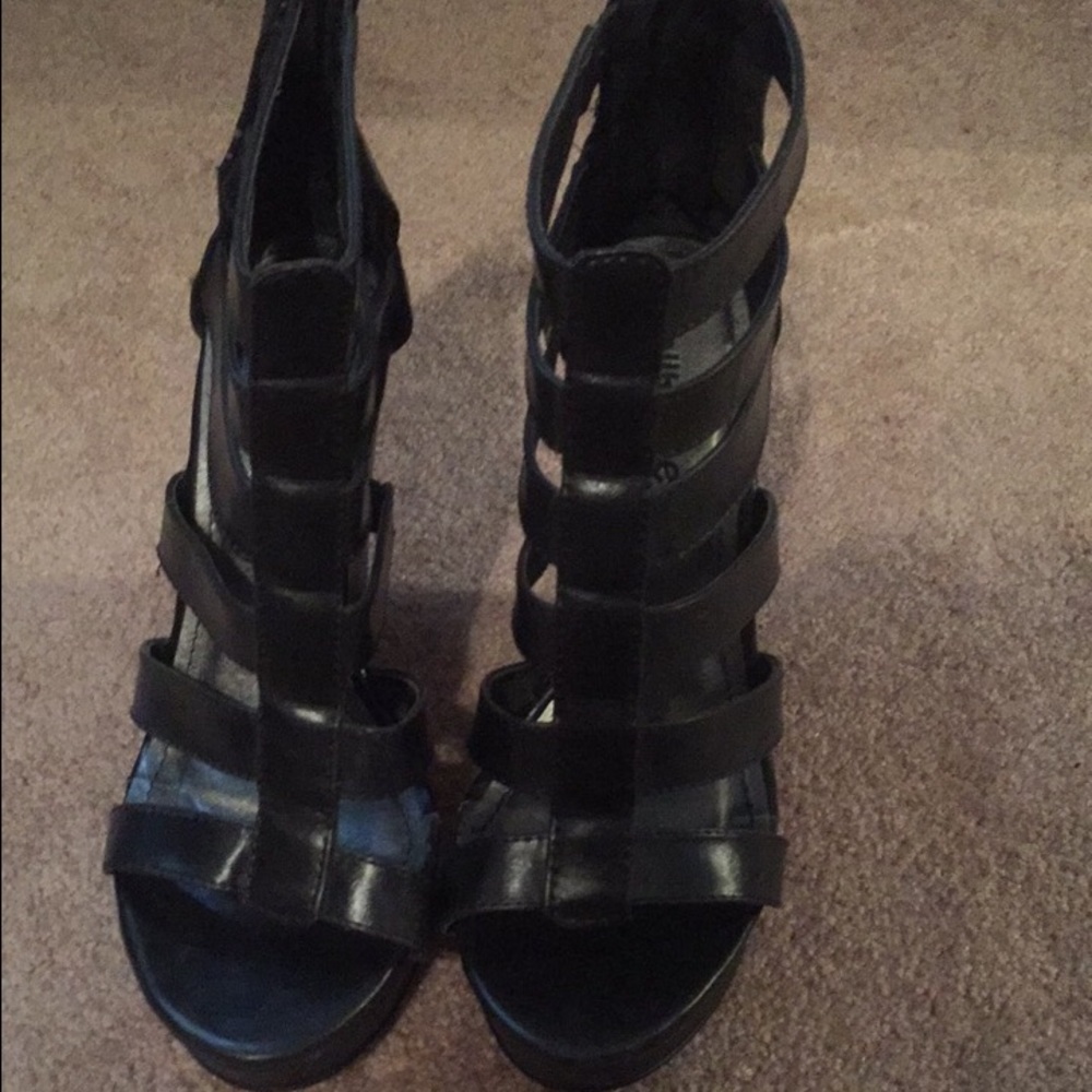 Black caged heels