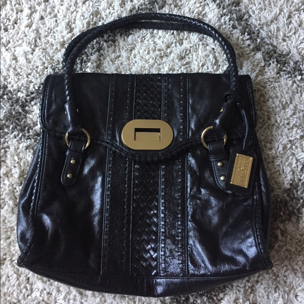 Badgley Mischka black leather handbag