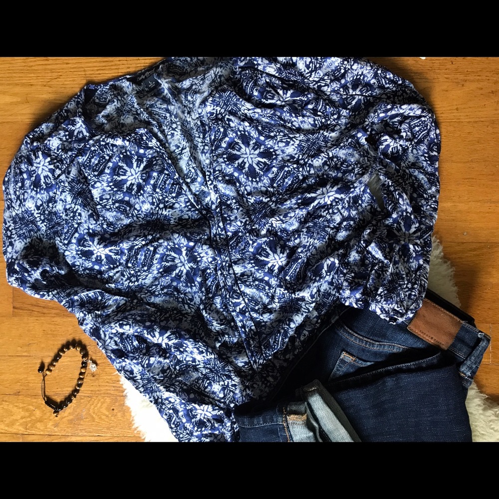 Lucky Brand Border Seam Peasant Top size Large