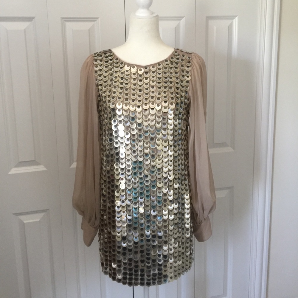 ASOS Large Sequin Shift Dress with Sheer Sleeves